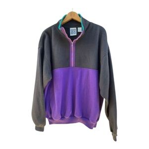 Vintage 90’s 1/2 Zip Fleece Pullover Activewear Purple Black Color block Size XL